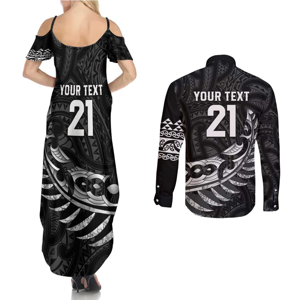 New Zealand Indigenous-Maori Rugby Custom Couples Matching Summer Maxi Dress and Long Sleeve Button Shirt LT9 - Polynesian Pride