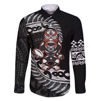New Zealand Indigenous-Maori Rugby Custom Family Matching Long Sleeve Bodycon Dress and Hawaiian Shirt LT9 Dad's Shirt - Long Sleeve Black - Polynesian Pride