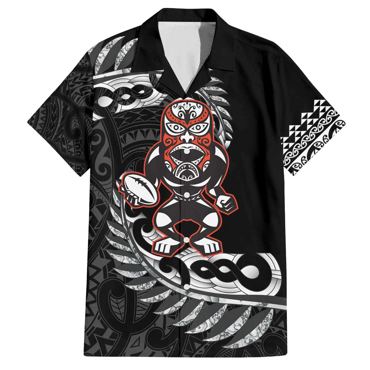New Zealand Indigenous-Maori Rugby Custom Family Matching Off The Shoulder Long Sleeve Dress and Hawaiian Shirt LT9 Dad's Shirt - Short Sleeve Black - Polynesian Pride