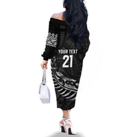 New Zealand Indigenous-Maori Rugby Custom Family Matching Off The Shoulder Long Sleeve Dress and Hawaiian Shirt LT9 - Polynesian Pride