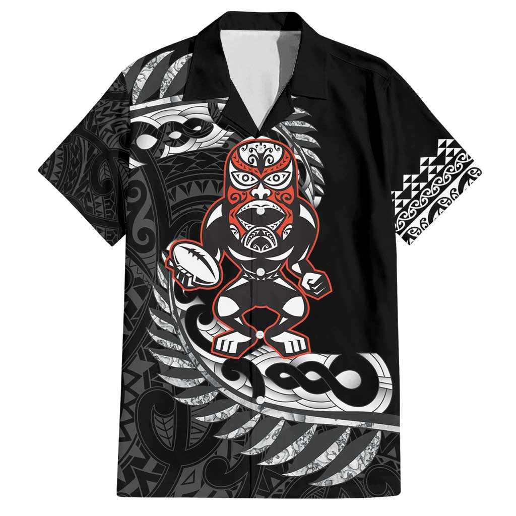 New Zealand Indigenous-Maori Rugby Custom Family Matching Puletasi and Hawaiian Shirt LT9 Dad's Shirt - Short Sleeve Black - Polynesian Pride