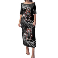 New Zealand Indigenous-Maori Rugby Custom Family Matching Puletasi and Hawaiian Shirt LT9 Mom's Dress Black - Polynesian Pride