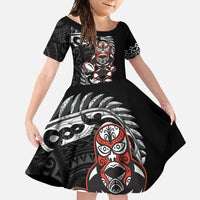 New Zealand Indigenous-Maori Rugby Custom Family Matching Summer Maxi Dress and Hawaiian Shirt LT9 Daughter's Dress Black - Polynesian Pride