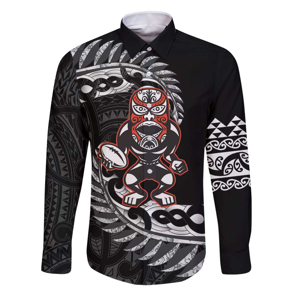 New Zealand Indigenous-Maori Rugby Custom Family Matching Summer Maxi Dress and Hawaiian Shirt LT9 Dad's Shirt - Long Sleeve Black - Polynesian Pride