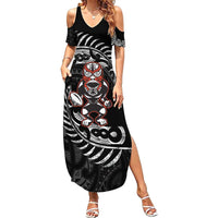 New Zealand Indigenous-Maori Rugby Custom Family Matching Summer Maxi Dress and Hawaiian Shirt LT9 Mom's Dress Black - Polynesian Pride