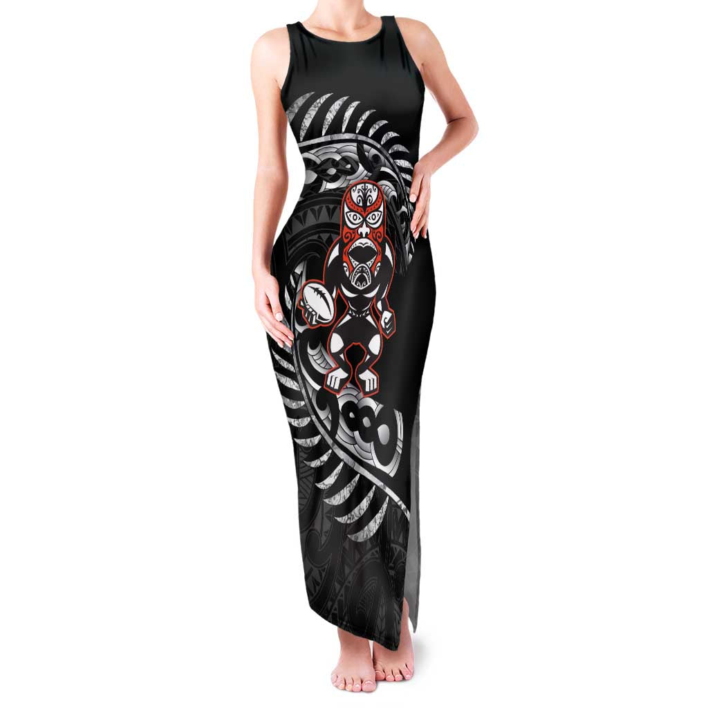 New Zealand Indigenous-Maori Rugby Custom Family Matching Tank Maxi Dress and Hawaiian Shirt LT9 Mom's Dress Black - Polynesian Pride