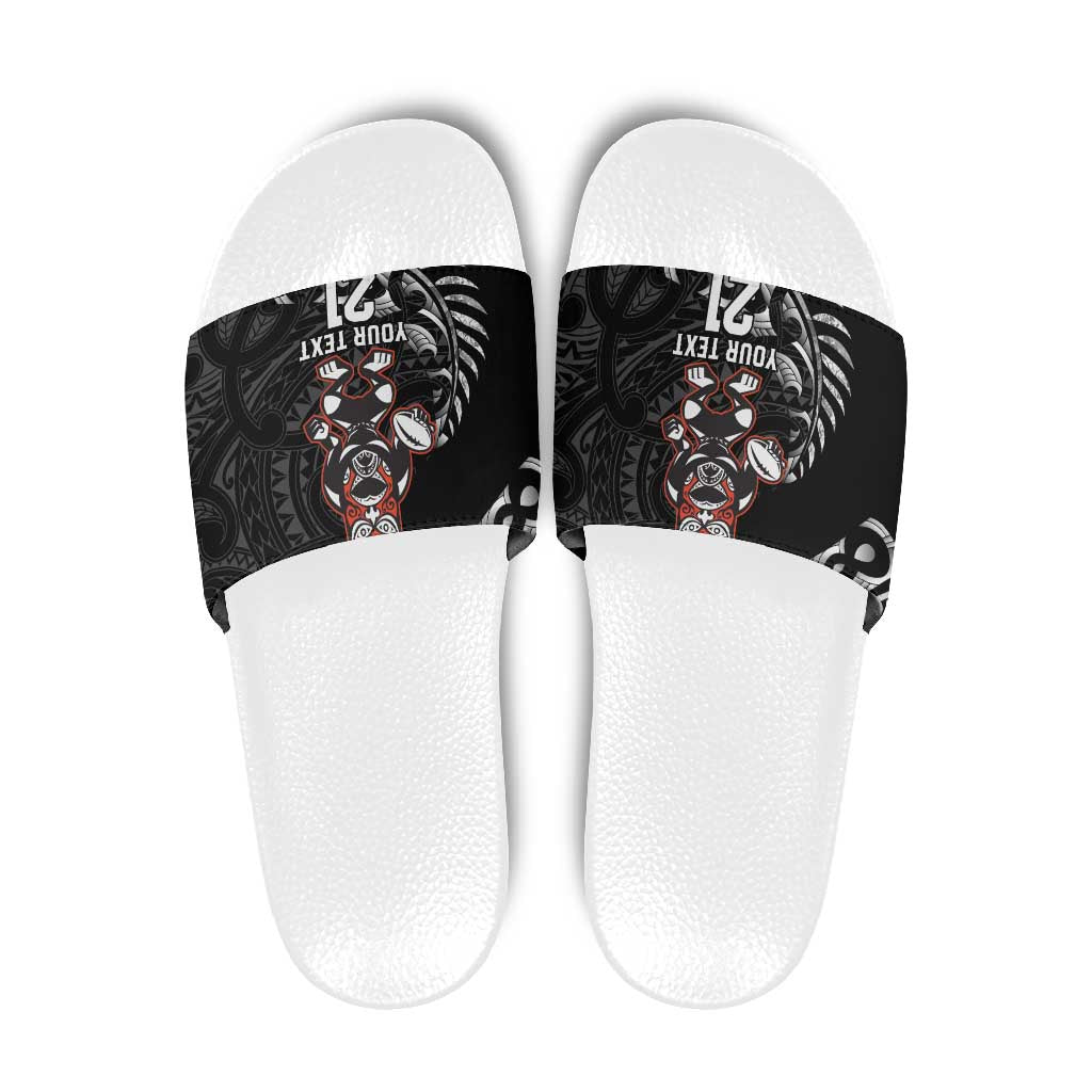 New Zealand Indigenous-Maori Rugby Custom Slide Sandals LT9 Black - Polynesian Pride