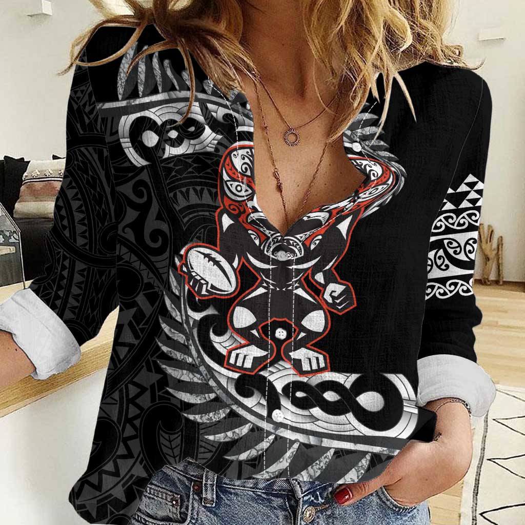 New Zealand Indigenous-Maori Rugby Custom Women Casual Shirt LT9 Female Black - Polynesian Pride