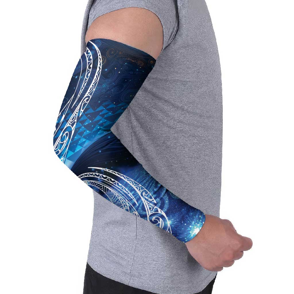 New Zealand Matariki Arm Sleeves Taniko Aramoana With Koru Galaxy Sky Night - Polynesian Pride