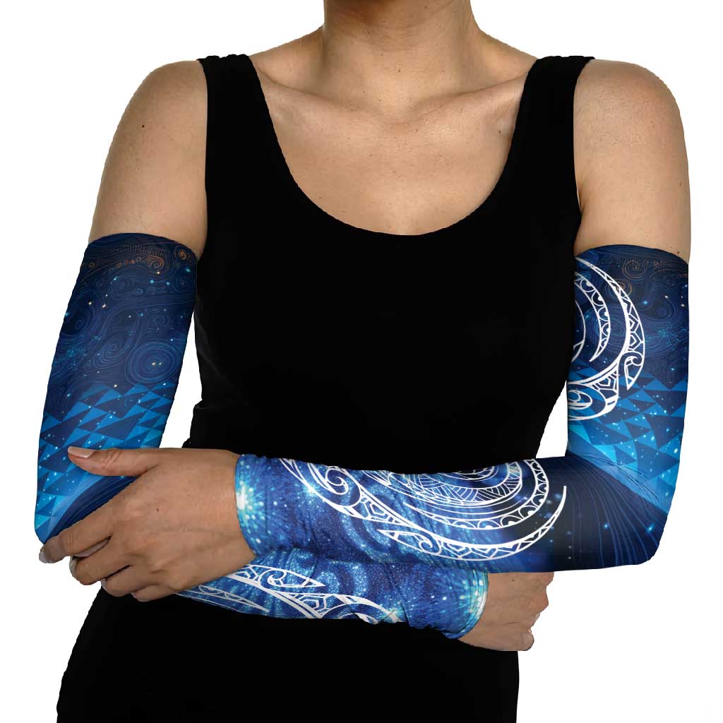 New Zealand Matariki Arm Sleeves Taniko Aramoana With Koru Galaxy Sky Night - Polynesian Pride