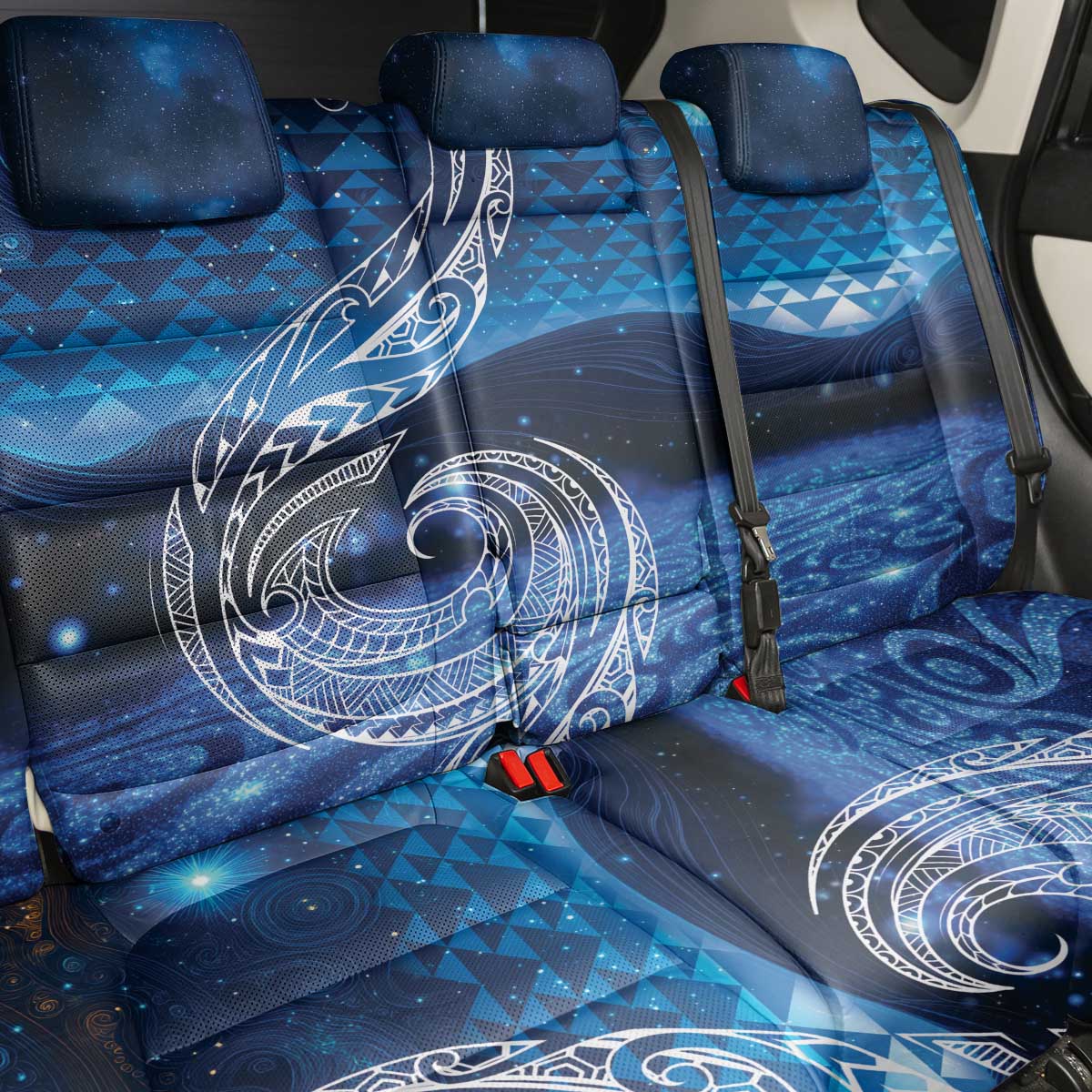 New Zealand Matariki Back Car Seat Cover Taniko Aramoana With Koru Galaxy Sky Night LT9 - Polynesian Pride