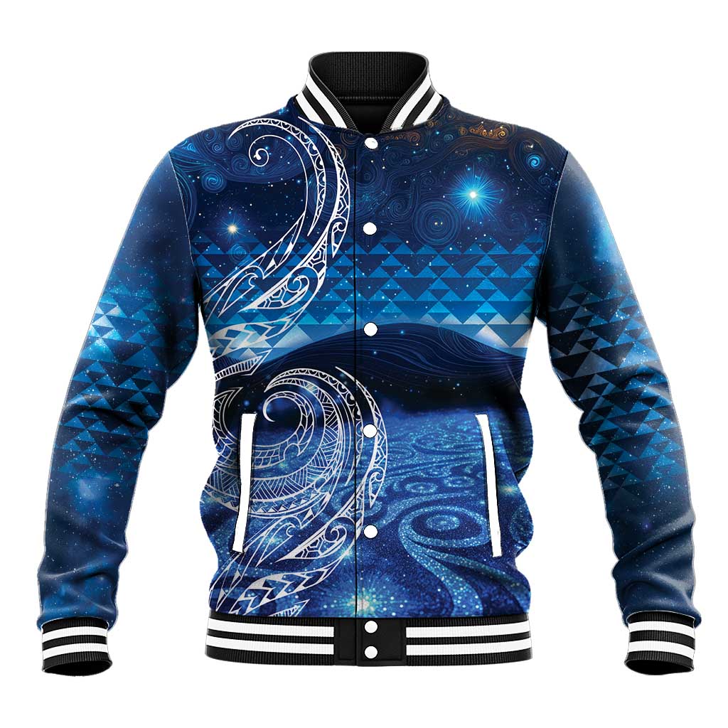 New Zealand Matariki Baseball Jacket Taniko Aramoana With Koru Galaxy Sky Night