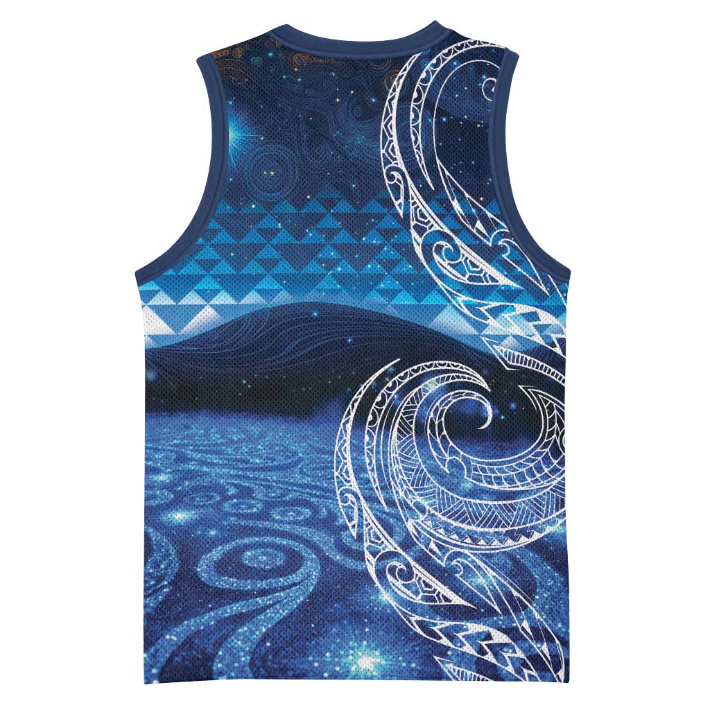 New Zealand Matariki Basketball Jersey Taniko Aramoana With Koru Galaxy Sky Night - Polynesian Pride