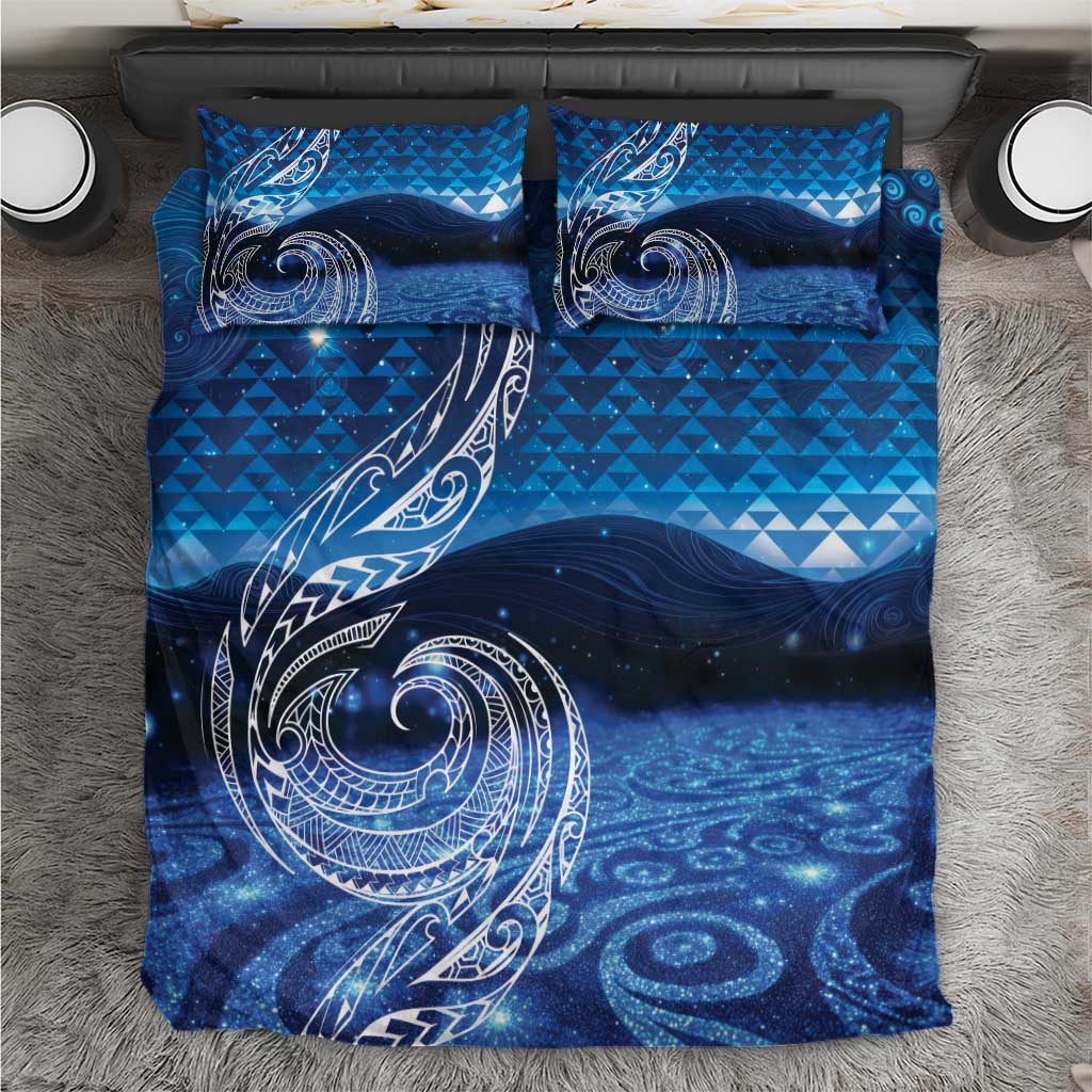 New Zealand Matariki Bedding Set Taniko Aramoana With Koru Galaxy Sky Night