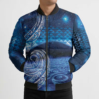 New Zealand Matariki Bomber Puffer Jacket Taniko Aramoana With Koru Galaxy Sky Night - Polynesian Pride