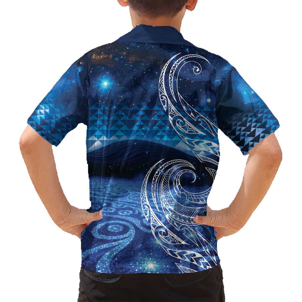 New Zealand Matariki Family Matching Long Sleeve Bodycon Dress and Hawaiian Shirt Taniko Aramoana With Koru Galaxy Sky Night LT9 - Polynesian Pride