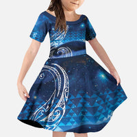 New Zealand Matariki Family Matching Long Sleeve Bodycon Dress and Hawaiian Shirt Taniko Aramoana With Koru Galaxy Sky Night LT9 Daughter's Dress Galaxy - Polynesian Pride