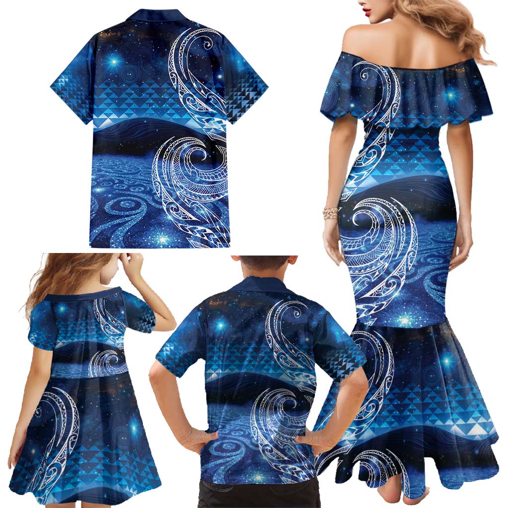 New Zealand Matariki Family Matching Mermaid Dress and Hawaiian Shirt Taniko Aramoana With Koru Galaxy Sky Night LT9 - Polynesian Pride