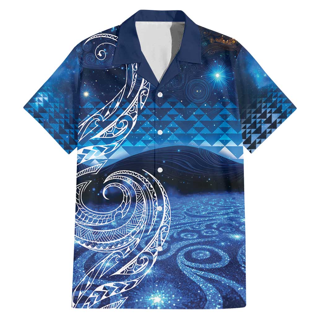 New Zealand Matariki Family Matching Mermaid Dress and Hawaiian Shirt Taniko Aramoana With Koru Galaxy Sky Night LT9 Dad's Shirt - Short Sleeve Galaxy - Polynesian Pride