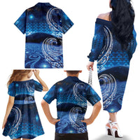 New Zealand Matariki Family Matching Off The Shoulder Long Sleeve Dress and Hawaiian Shirt Taniko Aramoana With Koru Galaxy Sky Night