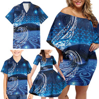 New Zealand Matariki Family Matching Off Shoulder Short Dress and Hawaiian Shirt Taniko Aramoana With Koru Galaxy Sky Night