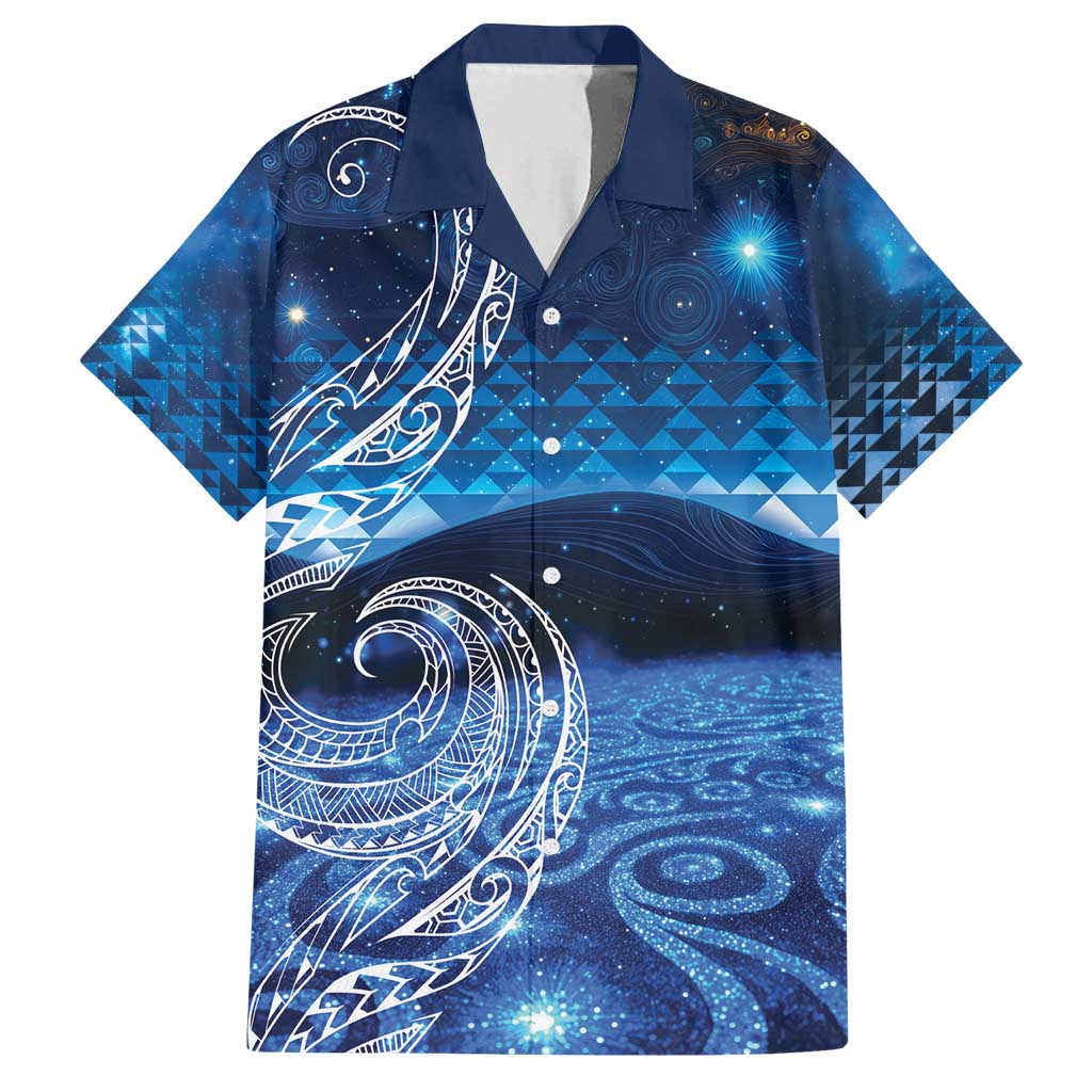 New Zealand Matariki Family Matching Puletasi and Hawaiian Shirt Taniko Aramoana With Koru Galaxy Sky Night LT9 Dad's Shirt - Short Sleeve Galaxy - Polynesian Pride
