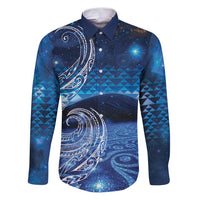 New Zealand Matariki Family Matching Puletasi and Hawaiian Shirt Taniko Aramoana With Koru Galaxy Sky Night LT9 Dad's Shirt - Long Sleeve Galaxy - Polynesian Pride