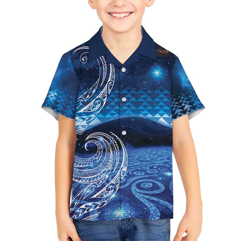 New Zealand Matariki Family Matching Puletasi and Hawaiian Shirt Taniko Aramoana With Koru Galaxy Sky Night LT9 Son's Shirt Galaxy - Polynesian Pride