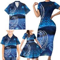New Zealand Matariki Family Matching Short Sleeve Bodycon Dress and Hawaiian Shirt Taniko Aramoana With Koru Galaxy Sky Night LT9 - Polynesian Pride