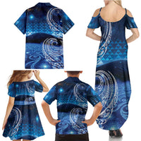 New Zealand Matariki Family Matching Summer Maxi Dress and Hawaiian Shirt Taniko Aramoana With Koru Galaxy Sky Night LT9 - Polynesian Pride