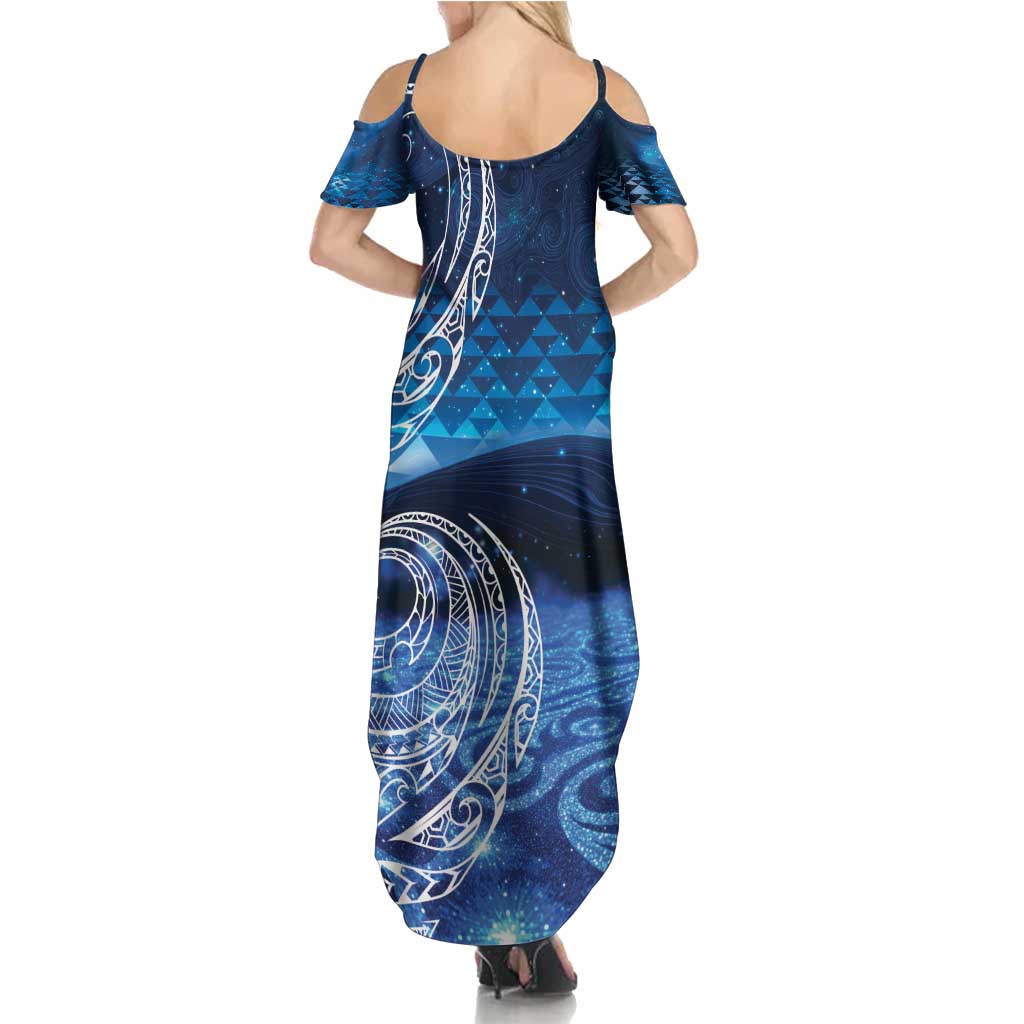 New Zealand Matariki Family Matching Summer Maxi Dress and Hawaiian Shirt Taniko Aramoana With Koru Galaxy Sky Night LT9 - Polynesian Pride