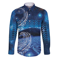 New Zealand Matariki Family Matching Tank Maxi Dress and Hawaiian Shirt Taniko Aramoana With Koru Galaxy Sky Night LT9 Dad's Shirt - Long Sleeve Galaxy - Polynesian Pride