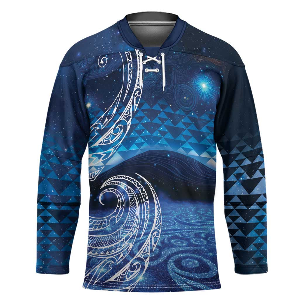 New Zealand Matariki Hockey Jersey Taniko Aramoana With Koru Galaxy Sky Night - Polynesian Pride