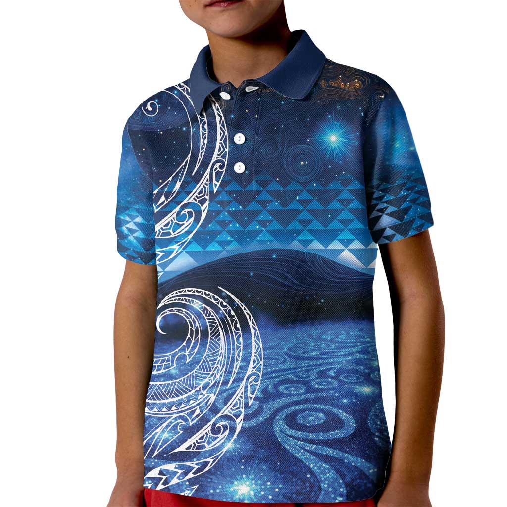 New Zealand Matariki Kid Polo Shirt Taniko Aramoana With Koru Galaxy Sky Night