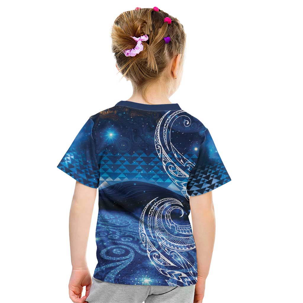 New Zealand Matariki Kid T Shirt Taniko Aramoana With Koru Galaxy Sky Night LT9 - Polynesian Pride