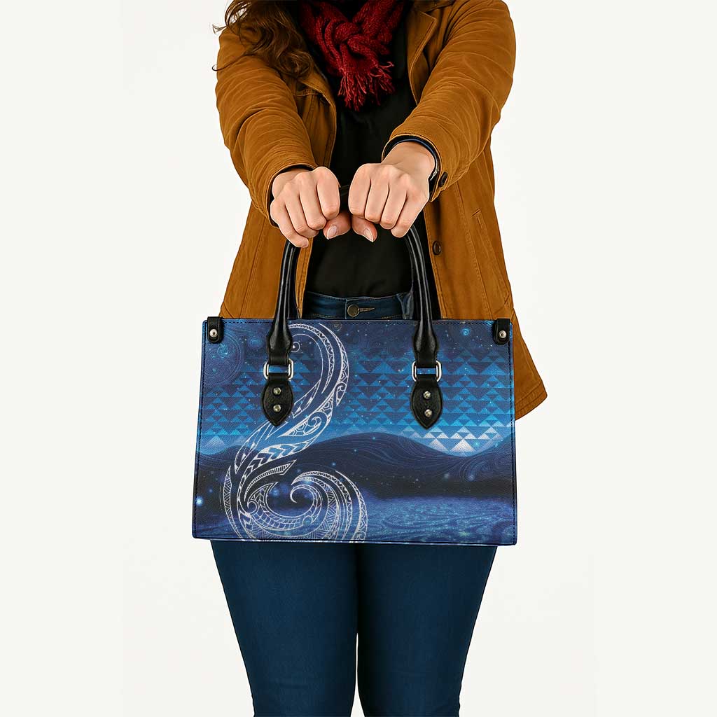 New Zealand Matariki Leather Bag Taniko Aramoana With Koru Galaxy Sky Night - Polynesian Pride
