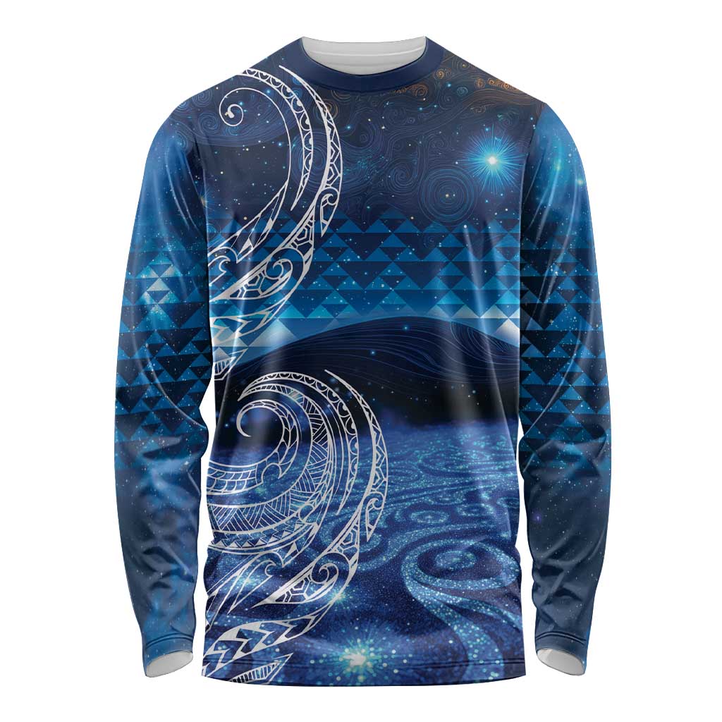 New Zealand Matariki Long Sleeve Shirt Taniko Aramoana With Koru Galaxy Sky Night LT9 Unisex Galaxy - Polynesian Pride