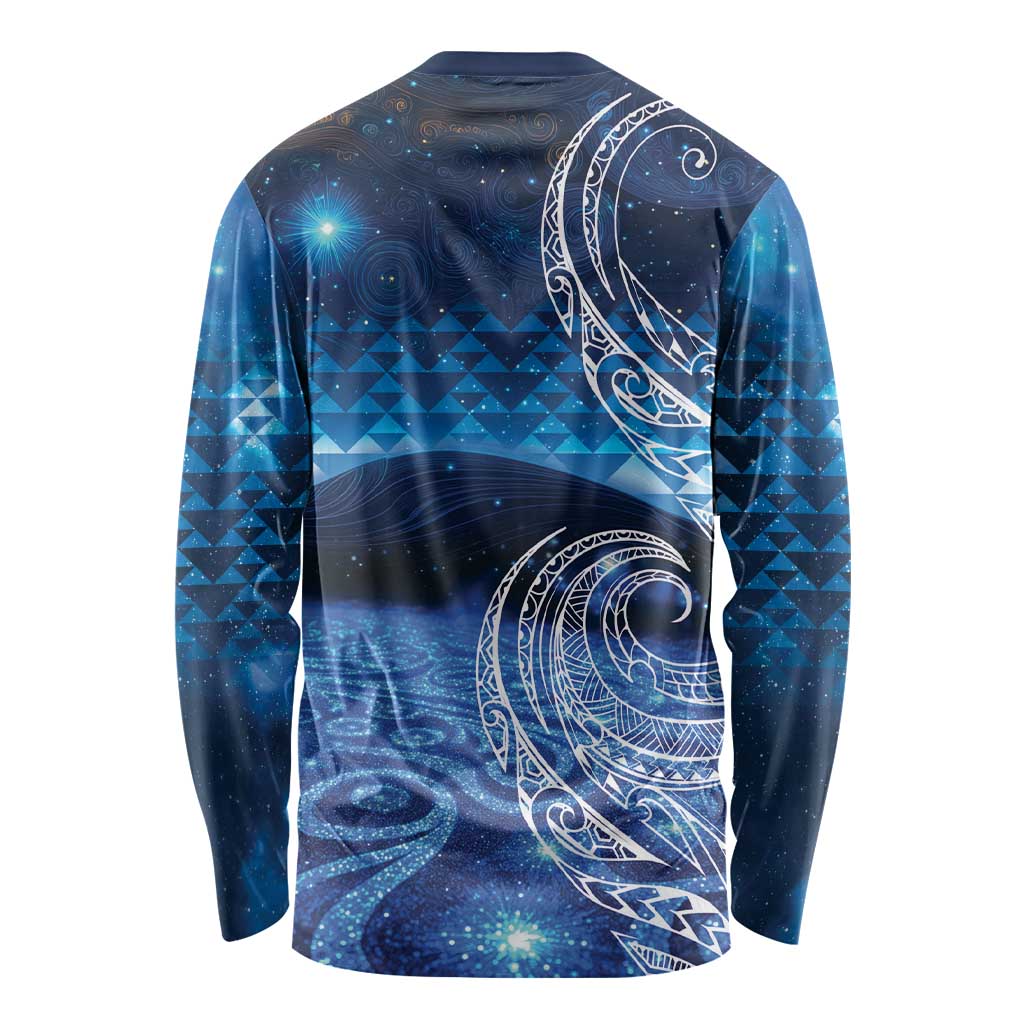 New Zealand Matariki Long Sleeve Shirt Taniko Aramoana With Koru Galaxy Sky Night LT9 - Polynesian Pride