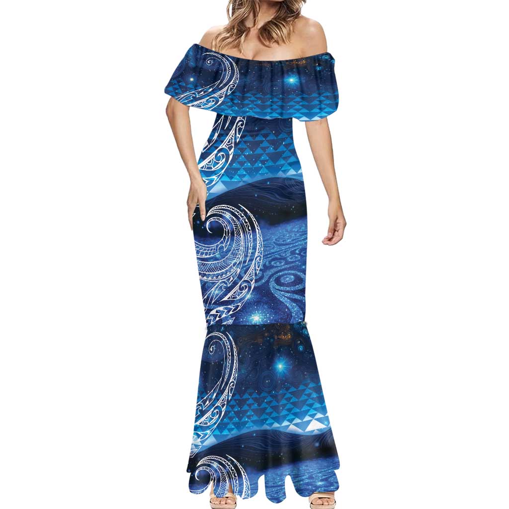 New Zealand Matariki Mermaid Dress Taniko Aramoana With Koru Galaxy Sky Night LT9 - Polynesian Pride