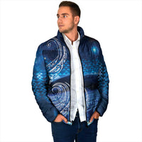 New Zealand Matariki Padded Jacket Taniko Aramoana With Koru Galaxy Sky Night - Polynesian Pride