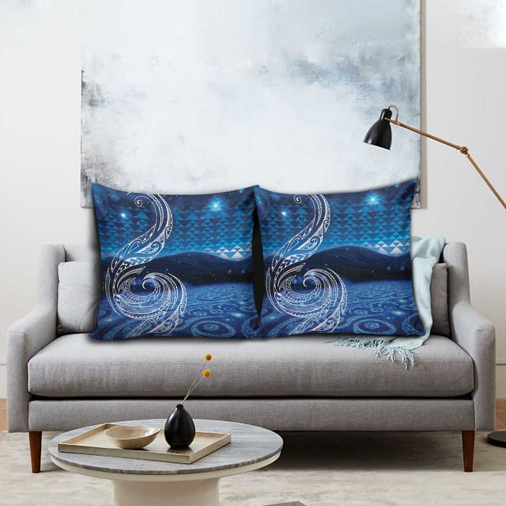New Zealand Matariki Pillow Cover Taniko Aramoana With Koru Galaxy Sky Night - Polynesian Pride