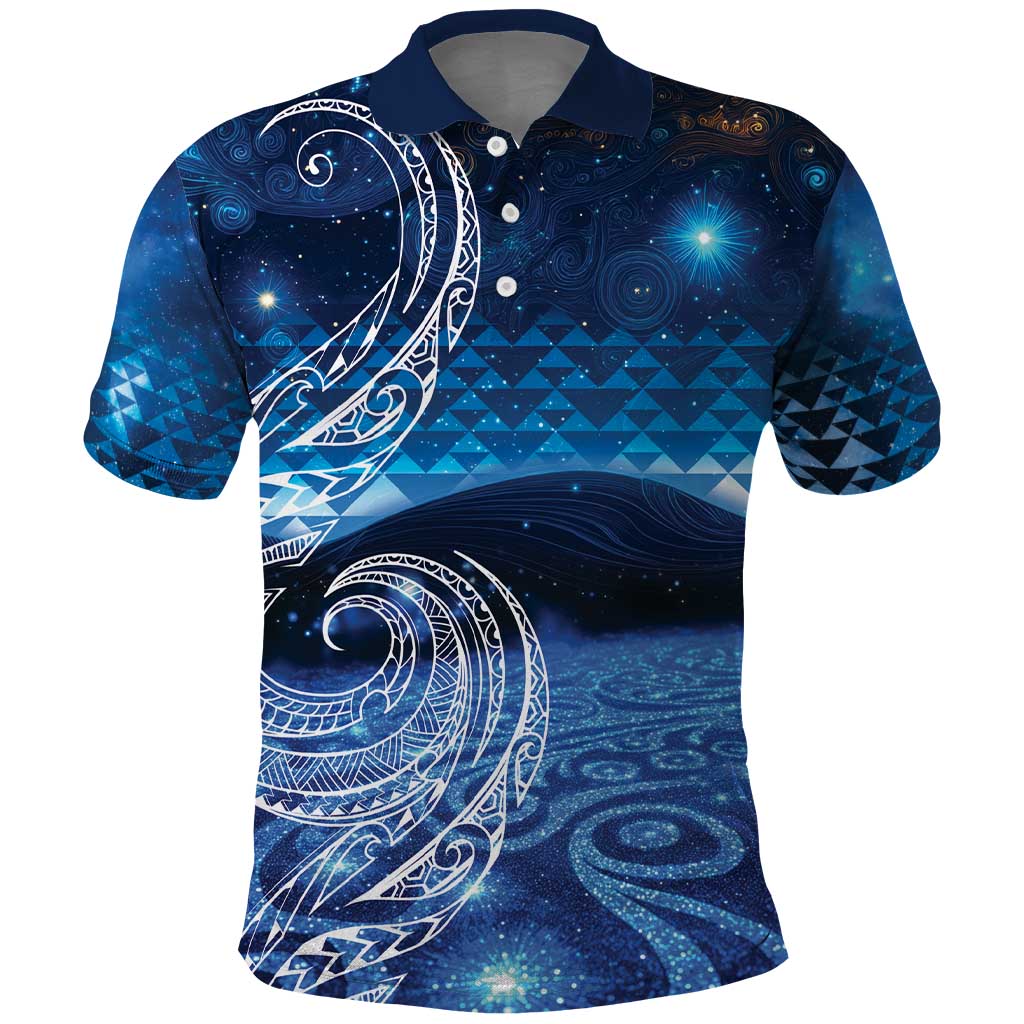 New Zealand Matariki Polo Shirt Taniko Aramoana With Koru Galaxy Sky Night LT9 Galaxy - Polynesian Pride