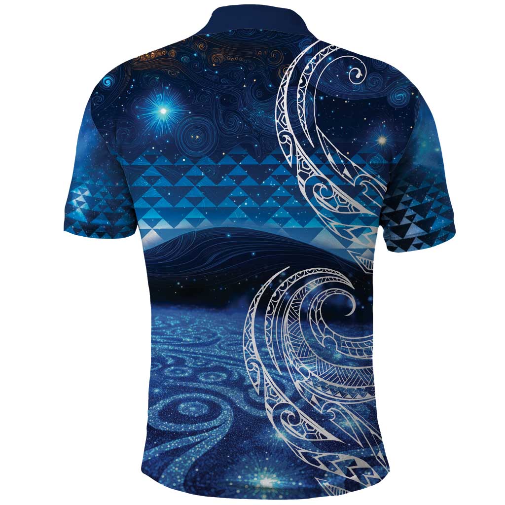 New Zealand Matariki Polo Shirt Taniko Aramoana With Koru Galaxy Sky Night LT9 - Polynesian Pride