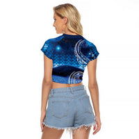 New Zealand Matariki Raglan Cropped T Shirt Taniko Aramoana With Koru Galaxy Sky Night LT9 - Polynesian Pride