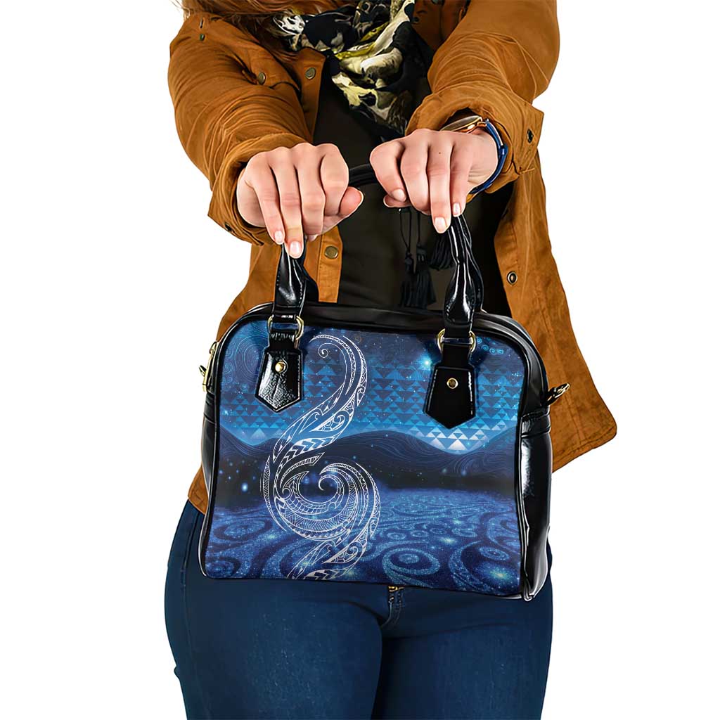 New Zealand Matariki Shoulder Handbag Taniko Aramoana With Koru Galaxy Sky Night