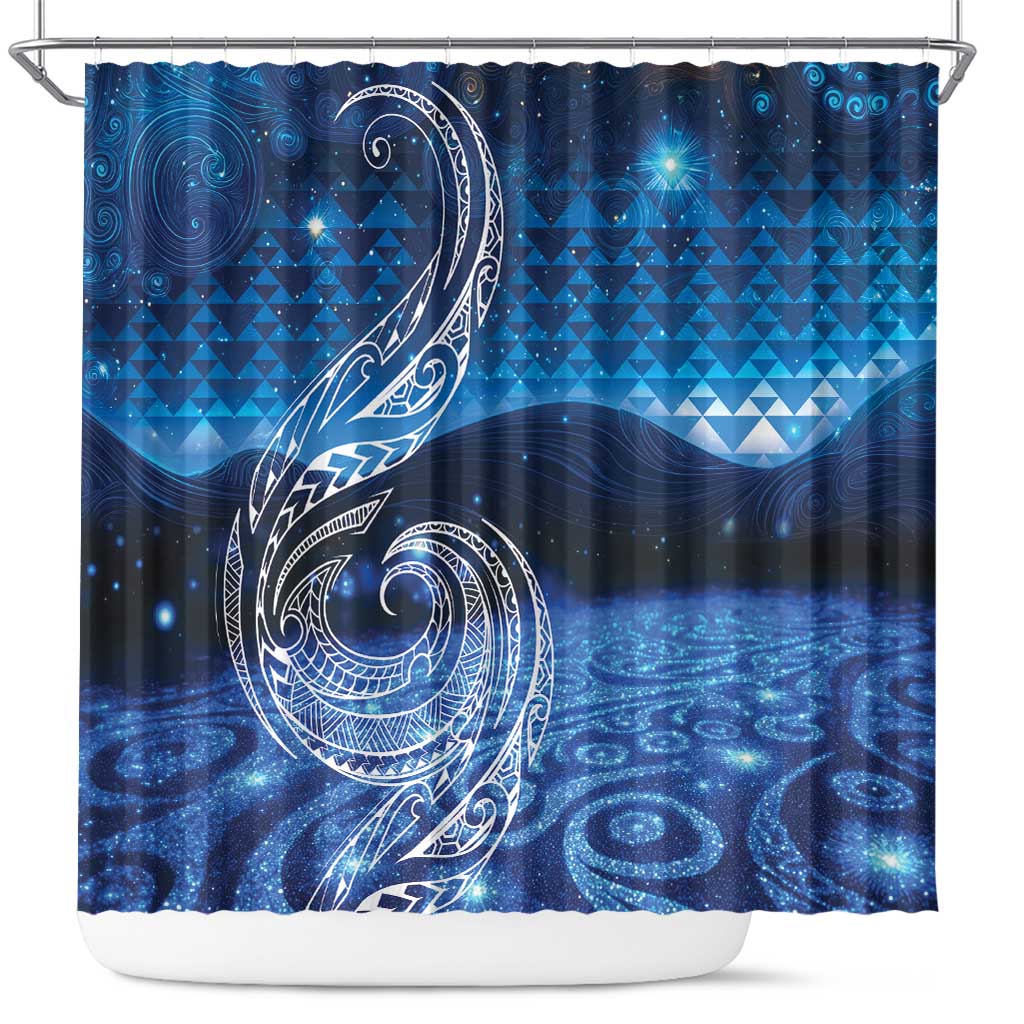 New Zealand Matariki Shower Curtain Taniko Aramoana With Koru Galaxy Sky Night