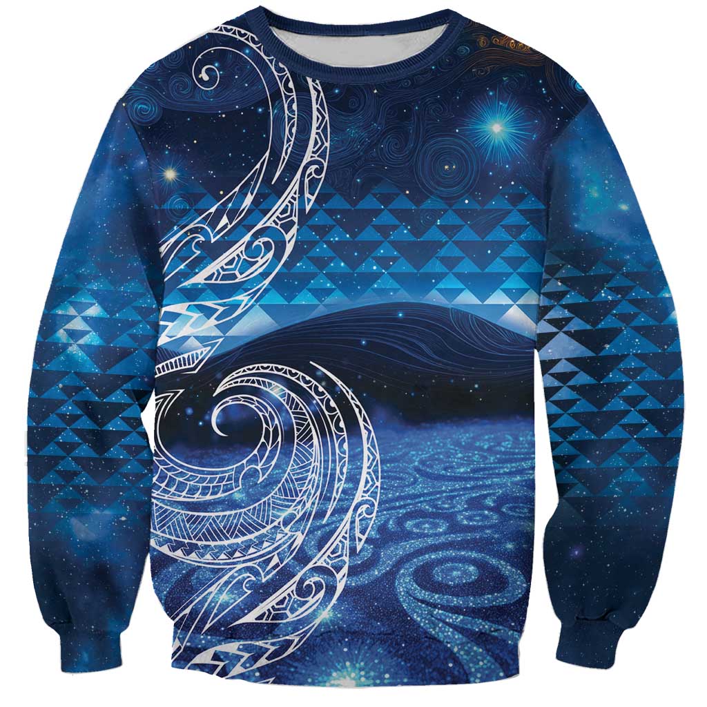 New Zealand Matariki Sweatshirt Taniko Aramoana With Koru Galaxy Sky Night