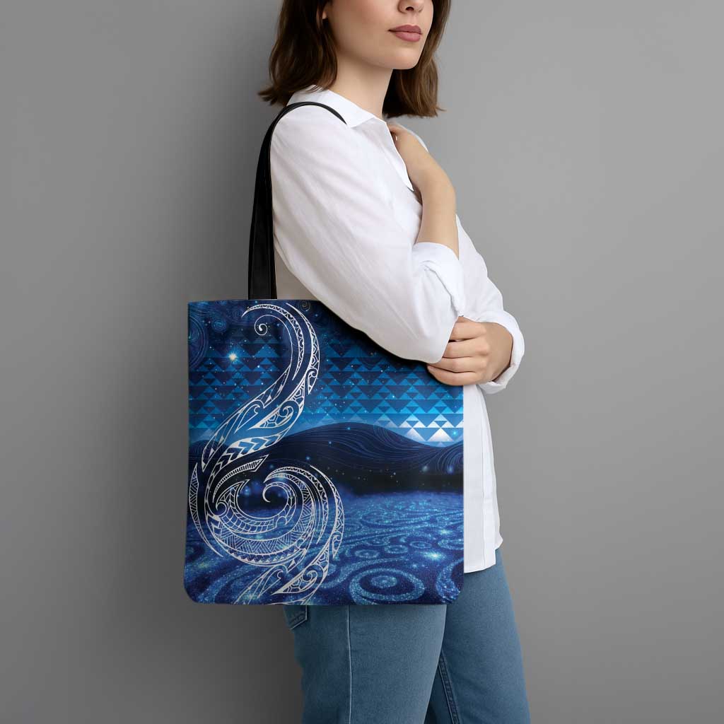 New Zealand Matariki Tote Bag Taniko Aramoana With Koru Galaxy Sky Night - Polynesian Pride