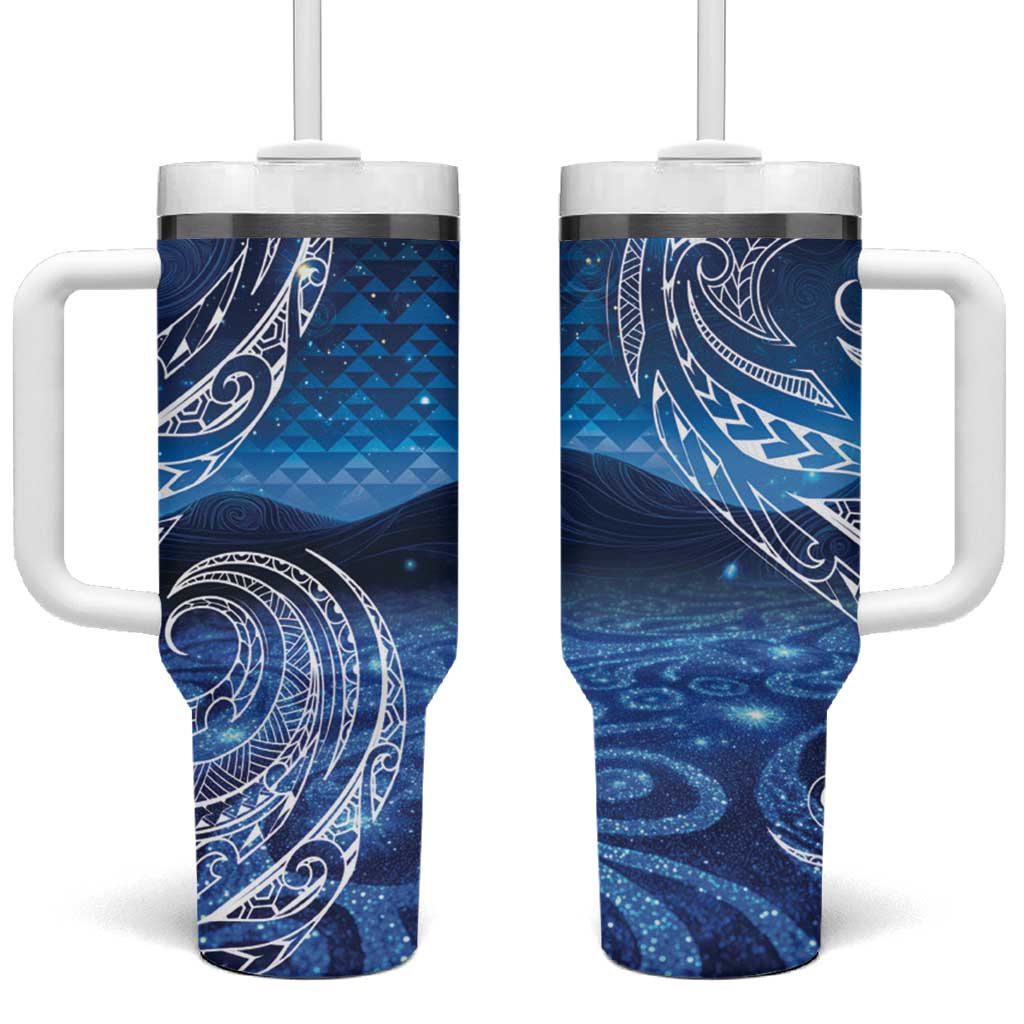 New Zealand Matariki Tumbler With Handle Taniko Aramoana With Koru Galaxy Sky Night LT9 One Size: 40 oz Galaxy - Polynesian Pride