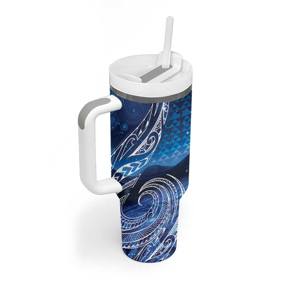 New Zealand Matariki Tumbler With Handle Taniko Aramoana With Koru Galaxy Sky Night LT9 - Polynesian Pride